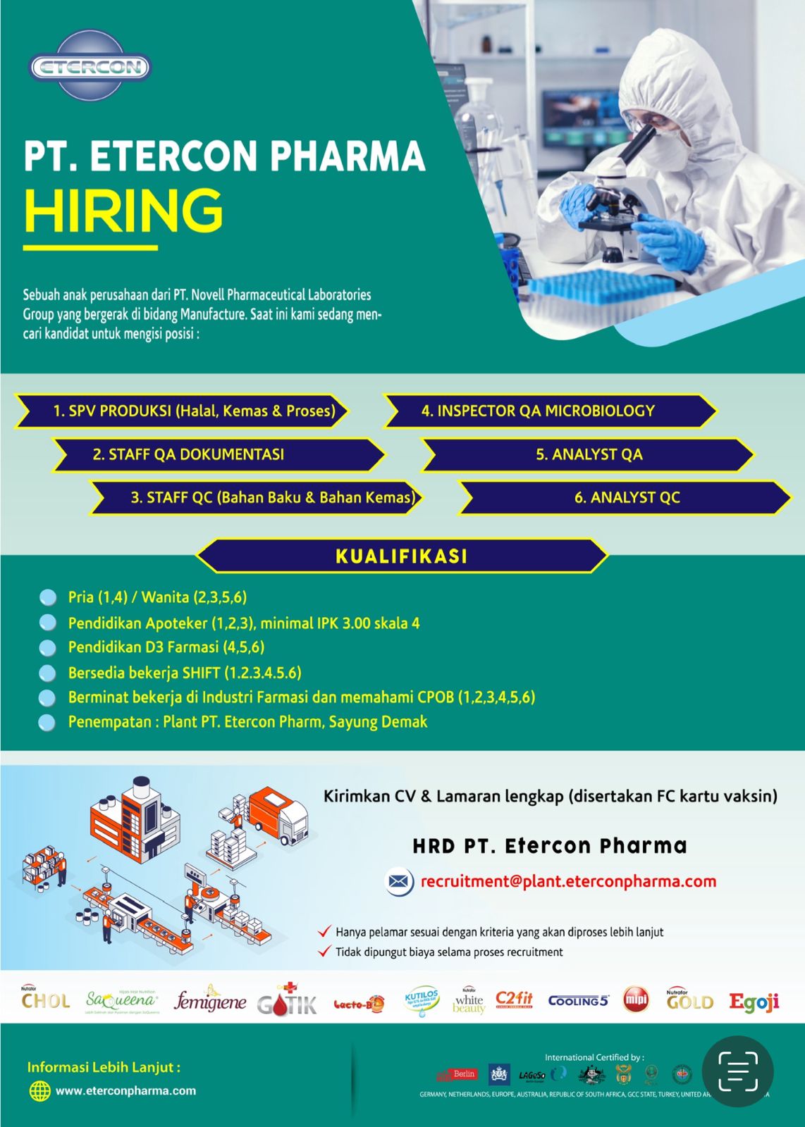 HIRING PT.ETERCON PHARMA