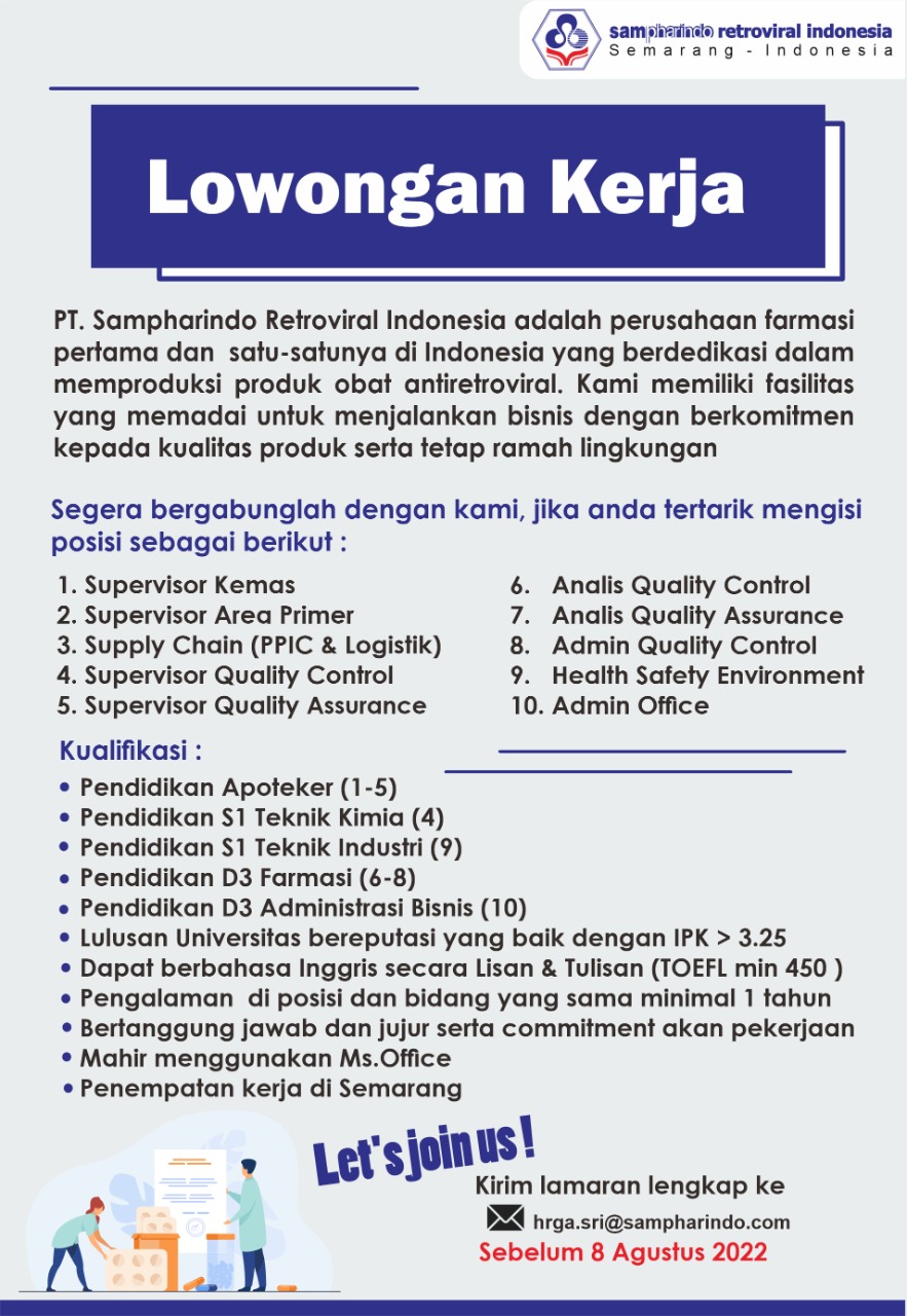 Lowongan kerja PT. Sampharindo Retroviral