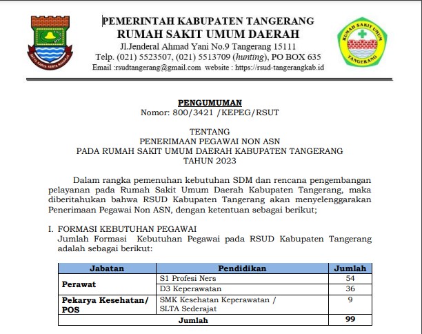 PENERIMAAN PEGAWAI NON ASN RSUD Tanggerang